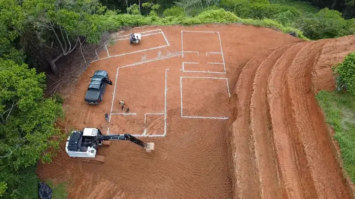 Lagunas, Barú, September 2026: pad ready, with the house layout marked.